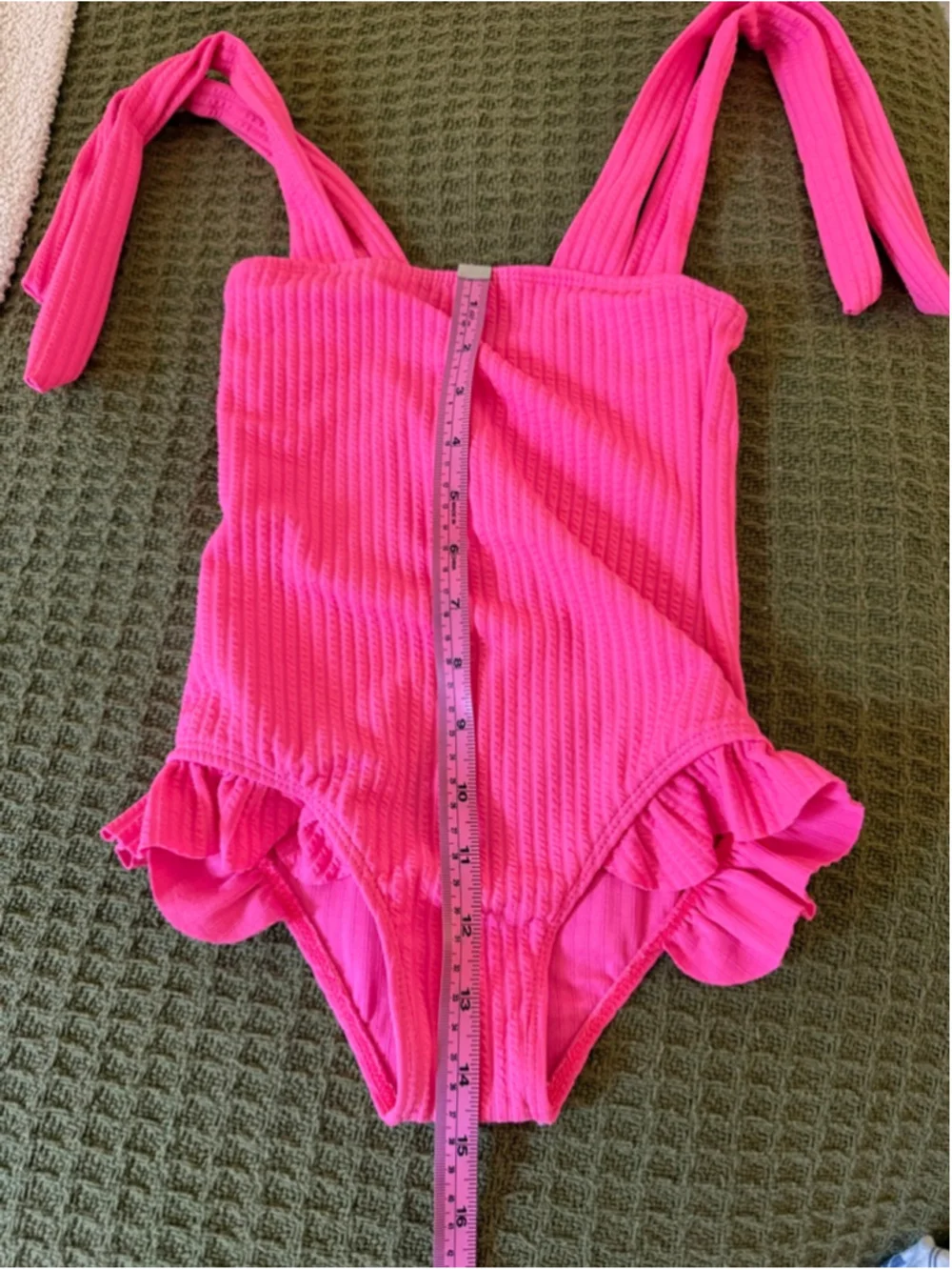 Girls Pink Ribbed Ruffle One Piece Swimsuit 3T